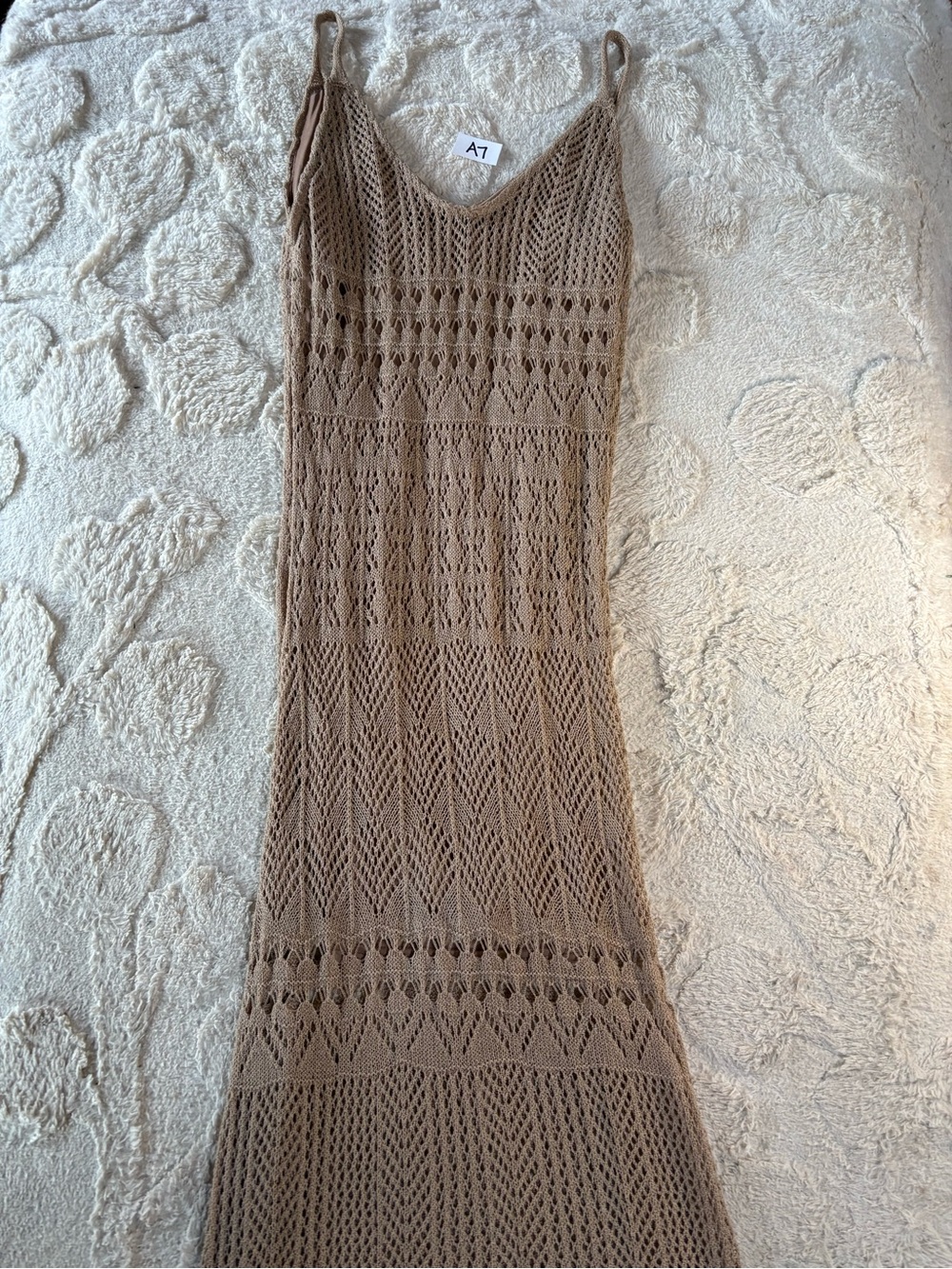 Women’s Taupe Crochet Maxi Dress with V-Neck